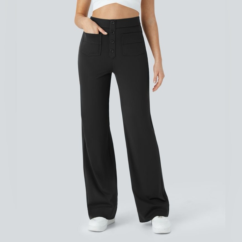 Halara High Waisted Button Multiple Pockets Straight Leg Pants NWT